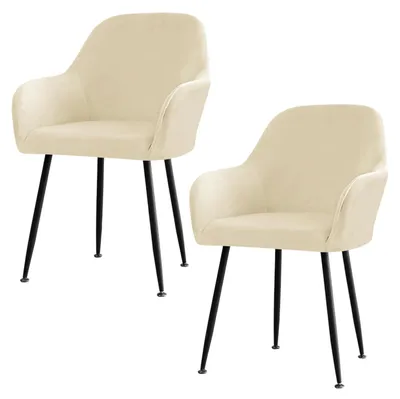 Produktbild von Hochelastische Stuhlhussen, 2er- oder 4er-Set, elastische Samt-Stuhlhussen für Esszimmerstühle und Sessel, elastische Stuhlhussen mit Armlehnen, abnehmbare Hussen für Ess- und Wohnzimmer (beige, 2 Stück)