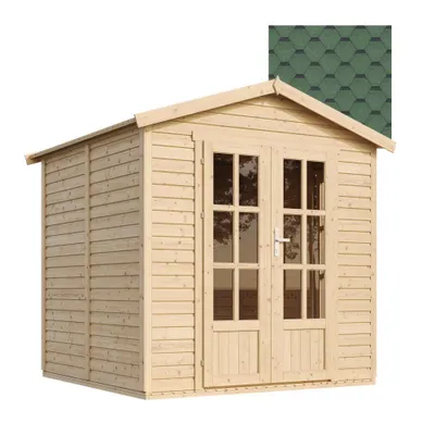Immagine prodotto di Casetta da giardino in legno 4 m2 - H233 x 233 x 222 cm - Grande casetta da giardino multifunzionale - Casetta per attrezzi in legno da giardino - Tegole bituminose verdi - TIMBELA M351FB+H351FBGREEN
