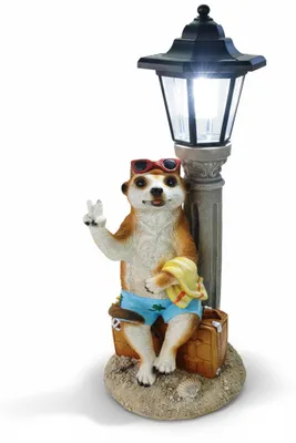 Tierfigur mit Solar-Laterne, 45 cm, Erdmännchen im Urlaub