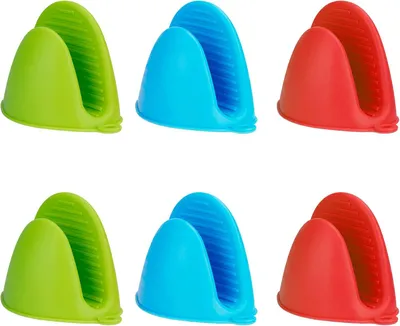 Produktbild von Mini-Silikon-Ofenhandschuhe, verdickte Topflappen für Küche, Kochen und Backen, hitzebeständig, 3 Paare in 3 Farben