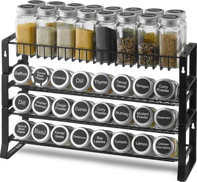 Immagine prodotto di VEVOR portaspezie rimovibile Organizzatore portaspezie a 4 livelli, portaspezie impilabile (401 x 116 x 271 mm), contenitore da cucina per piano di lavoro, dispensa, dispensa nera