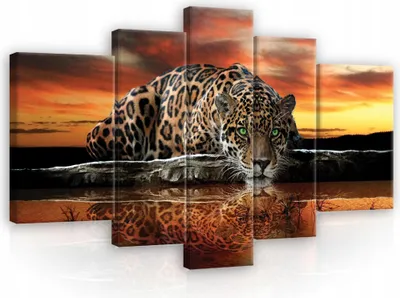 Produktbild von Leinwandbilder Tiger Tiere Jaguar Orange SET 170x100 cm 5 teilig Modern Canvas Bilder XXL Leinwandbild Leinwand Bilder Schlafzimmer Wohnzimmer Wandbilder Kunstdruck Wand Bild auf Leinwand Aufhängefertig