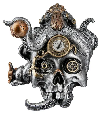 Imagen del producto de Objeto decorativo de la marca Gilde, calavera, estilo steampunk, resina, color plateado, paquete de 2.Altura: 15.00 cmAncho: 17.00 cmProfundidad: 14.00 cmNúmero de artículo: 37471