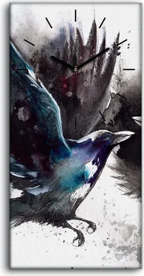 Produktbild von Dekor Leinwand Uhr Wandbilder Geräuschlos 30x60 Skizze der Tiere Krähen Vögel - schwarze Hände