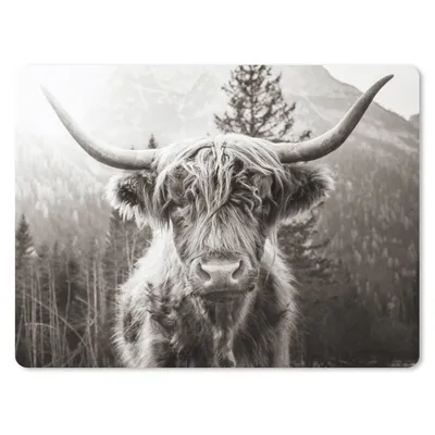 Produktbild von MuchoWow® Mauspad Mousepad Scottish Highlander - Schwarz - Weiß 23x19 cm - Mousepads - Maus Mat - Pad - Mausunterlage - Schreibtischunterlage - Mauspad