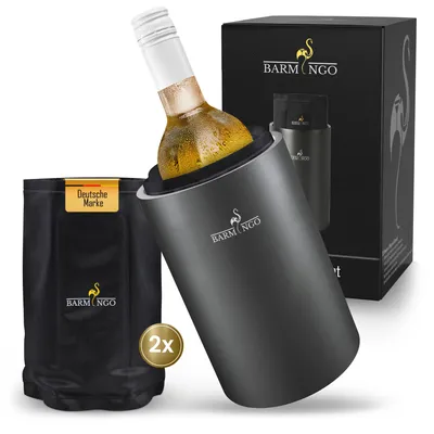 Produktbild von Weinkühler Edelstahl mit Kühlakkus – Getränkekühler & Flaschenkühler für Wein, Sekt, Champagner | Sektkühler doppelwandig mit Kühlmanschetten Metallic
