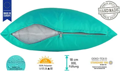 Produktbild von JACK 50x50cm Outdoor Lounge Kissen Dekokissen inkl. XXL-Füllung Wasserabweisend Sitzkissen Garten Stuhl Lotus Effekt, Farbe:Türkis