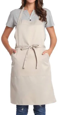 Productafbeelding van Ibenzoa® Verstelbare schort voor dames en heren, geschikt voor koken, bakken en tuinieren – 65% polyester/35% katoen, vlekbestendig, grote buikzak, 108 cm lange banden, geschikt voor een lengte van 1,50–1,83 meter
