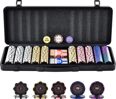 Obrázok produktu pre VEVOR Sada pokerových žetónov, 500-dielna pokerová súprava, Clay Kompletná pokerová herná súprava s ABS pokerovým puzdrom, kartami, gombíkmi a kockami, kompletná súprava pre 9-10 hráčov na Texas Hold'em, Blackjack, hazardné hry atď.