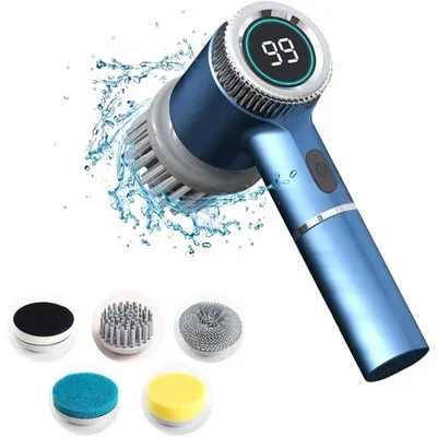 Produktbild von Elektrische Reinigungsbürste, wasserdicht, 3 Geschwindigkeitsstufen & 5 Bürstenköpfe, ideal für Bad, Küche & Fliesen