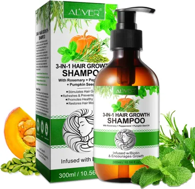 Produktbild von Shampoo 3-in-1 mit Rosmarin Minze Kürbis Öl mit Biotin für Haar Kopfhaut Pflege Haarwachstum, 1x 300ml