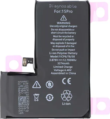 Obrázok produktu pre Avizar, diagnostická batéria iPhone 15 Pro 3,87 V 3274 mAh diagnostická, čierna