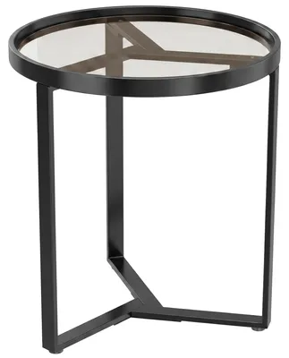 Produktbild von Runder Beistelltisch mit gehärteter Glasplatte und geometrischem Metallgestell für kleine Räume, Schwarz