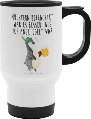 Produktbild von Mr. & Mrs. Panda thermosbecher Pinguin Bier - Weiß - Geschenk, Isolierbecher, Thermobecher, Angetüdelt, , Beschwippst, Mehrwegbecher, Kaffeebecher To Go
