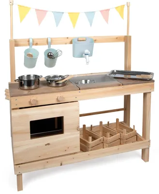 XL Modderkeuken aus Massivholz, beidseitig bespielbar, mit Zubehör