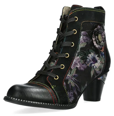 Produktbild von Laura Vita Damen Stiefelette Schnürboot mit floralen Details Alcizeeo 78, Größe:38 EU, Farbe:Schwarz