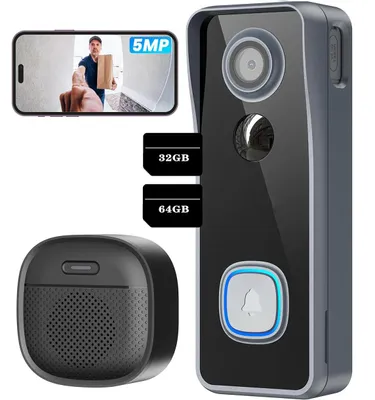 Produktbild von 5MP 2K Türklingel mit Kamera Kabellos Video Doorbell WLAN mit Gong, Intelligente AI Bewegungserkennung, 32&64GB
