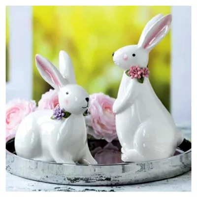 Produktbild von große Deko-Hasenfigur aus Keramik 17,6 cm - sitzender weißer Osterhase - Frühjahrsdeko zum Hinstellen