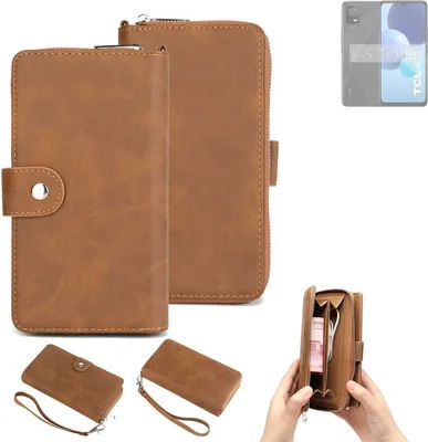 Produktbild von K-S-Trade Handyhülle Schutzhülle kompatibel mit TCL 406 & Portemonnee Tasche Handytasche Case Etui Geldbörse Wallet braun (1x)
