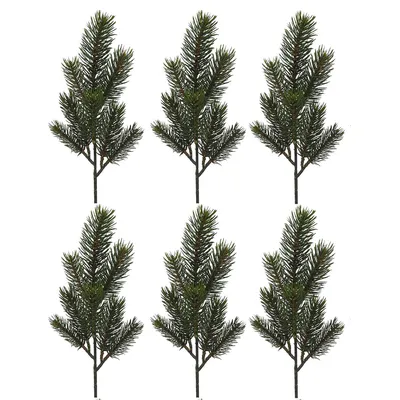 Produktbild von 6 x Künstliche Tannenzweige L 40 cm - 8 Triebe für weihnachtliche Dekorationen - wetterfest - frostsicher - Weihnachtsdekoration