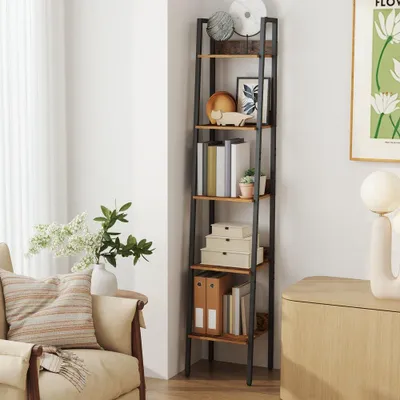 Immagine prodotto di Piccolo scaffale a scala, 5 ripiani | Colore vintage marrone e nero | 33,8 x 30 x 170 cm