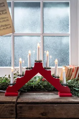 Obrázek produktu pro MagicHome Vánoční svícen, 7x LED teplá bílá, červená, 2xAA, vnitřní použití, 39x31 cm