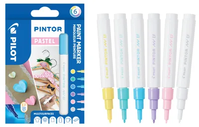 Produktbild von PILOT PINTOR Kreativmarker 6er Set – 0.4mm extra feine Spitze, Pastell Farben