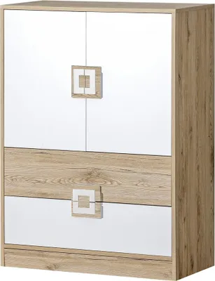 Produktbild von Furniture24 Kommode NICO 09, Schrank, Mehrzweckschrank, Highboard mit 2 Türen und 2 Schubkasten Hell Eiche/Weiß/Hell Eiche