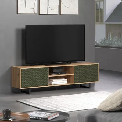 Image de Meuble TV SENTRA, 2 portes, 2 niches, Vert foncé, 184 x 40 x 52 cm