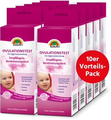 Produktbild von 10x SUNLIFE® Ovulationstest Schnell-Teststäbchen Urin Eisprung Empfängnis
