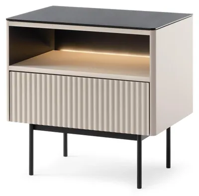 Imagen del producto de Mesa de noche FURNLUX, estilo Orta, color beige y . Dimensiones: 57 x 57 x 39 cm. Color principal: beige