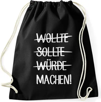Produktbild von Turnbeutel mit Spruch Wollte Sollte würde machen! Moonworks® schwarz unisize