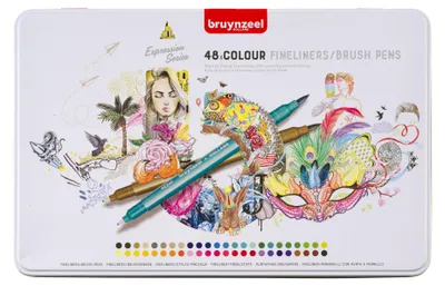 Produktbild von Bruynzeel - Fineliner- und Pinselstiftetui 48 Farben | 4 Stück