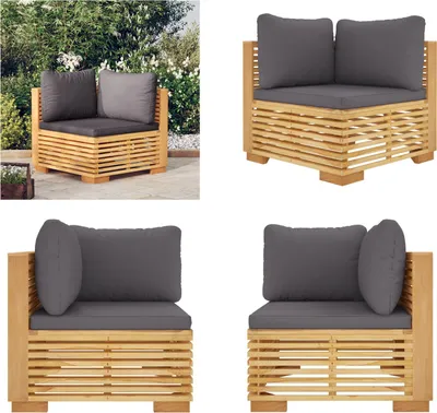 Produktbild von vidaXL Garten Ecksofa mit Dunkelgrauen Kissen Massivholz Teak - Ecksofa - Ecksofas - Sofa - Outdoor-Sofa