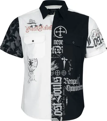 Produktbild von Rock Rebel by EMP Herren schwarz/weißes Kurzarmhemd aus kühlendem Baumwollgewebe XXL