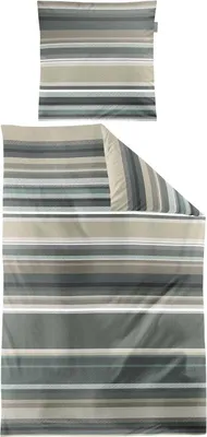 Produktbild von Mako-Satin Bettwäsche - 135 x 200 cm - Grün - Grau - Reißverschluss