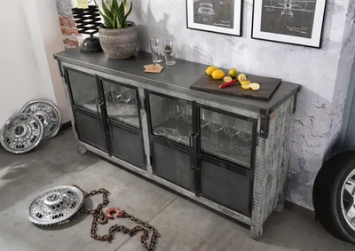 Produktbild von MASSIVMOEBEL24 Sideboard Mango 180x40x90 grau lackiert HEAVY INDUSTRY #150