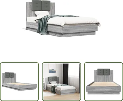 Produktbild von The Living Store Bettgestell mit Kopfteil Grau Sonoma 75x190 cm Holzwerkstoff