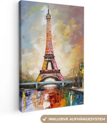 Produktbild von MuchoWow® - Leinwandbilder - Eiffelturm - Ölgemälde - Paris, Wandbild, Wanddeko Bilder Wohnzimmer, 60x90cm