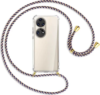 Produktbild von Handykette Backcover-Schutzhülle mit Band (Metall goldfarben) für Huawei P50 Pro - blau+beige