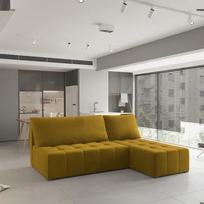 Produktbild von Masseno Ecksofa DOMIRA mit Schlaffunktion L-Form, Sofa mit Bettkasten, Wohnzimmersofa, Couch, Soffa, Bettsofa, Couchgarnitur- Gelb, KRONOS 01