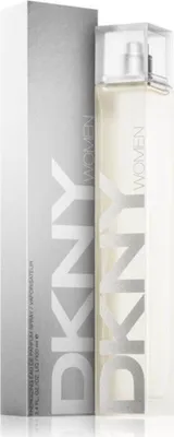 A bottle of DKNY Energizing Woman Eau de Parfum and its packaging.