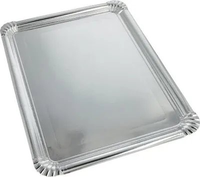 Produktbild von 200x Servierplatten, Pappe, PET-beschichtet eckig 34 x 45,5 cm silber Einweg Partyplatte