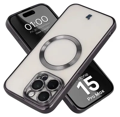 Produktbild von Handyhülle mit Kameraschutz und Magnetring für iPhone 15 Pro Max, Bizon Case GuardO, Transparent-Schwarz