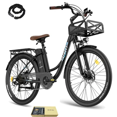 Produktbild von E-Bike 26 Zoll 158 - 198 cm Pannensichere Reifen 36 V 250 W bis zu 160 - 200 km Wasserdicht IP54 mit 7 Gang, Schwarz