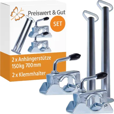 Produktbild von 2x Abstellstützen XL 700mm Set 2x Klemmhalter für PKW Anhänger Anhängerstützen