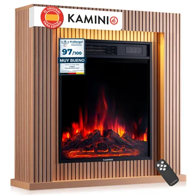 Imagen del producto de KAMINIO Chimenea eléctrica MATTI: Chimenea eléctrica de pie con calefacción, efecto de llama 3D, luz ambiental LED y mando a distancia. Pantalla de 32 pulgadas