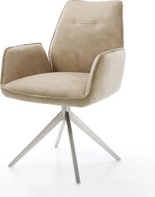 Produktbild von DELIFE Drehstuhl Zoa-Flex Mikrofaser Beige Vintage Kreuzgestell breit Edelstahl 360° drehbar Wippfunktion Taschenfederkern
