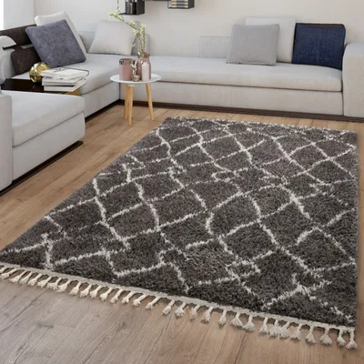 Produktbild von TT Home Wohnzimmerteppich Hochflor Langflor Mit Fransen Skandinavischer Stil Abstrakt Größe 140x200 cm