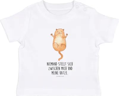 Produktbild von Mr. & Mrs. Panda  T-Shirt Katze Umarmen 12. - 18. Monat - Weiß - Geschenk, Baby Jerseyshirt, Babyshirt, Cats, Kinder, Kleinkind, Katzen, Organic, Liebe